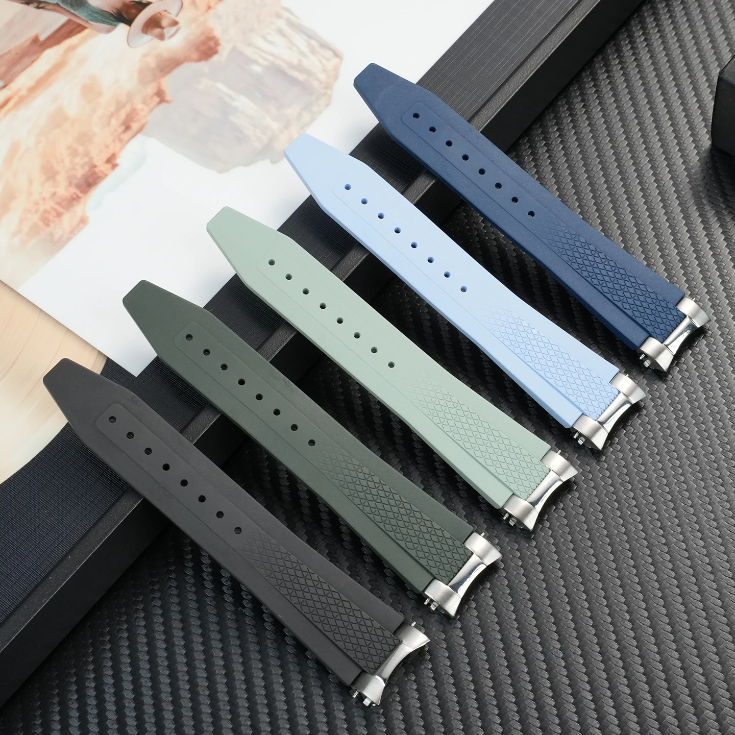 High Quality Fluorous Rubber Watchband 21mm for Longines Hydroconquest L3 Conquest Sports Diving Watch Strap + Metal Interface