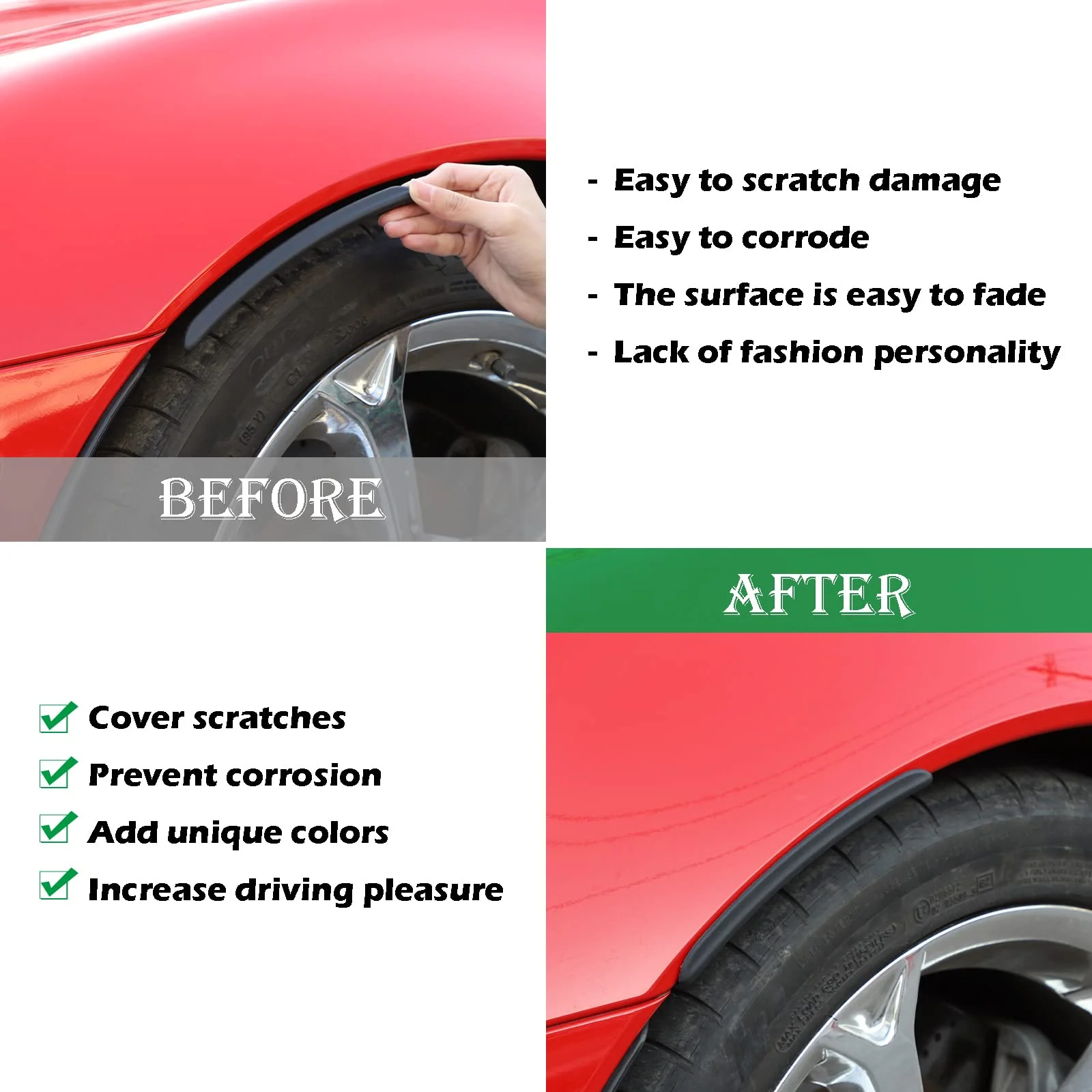 2Pcs Car Fender Vents Protector Cover Auto Wheel Eyebrow Arch Decoration Strips Car Stickers Universal Car Exterior Accessories view 3