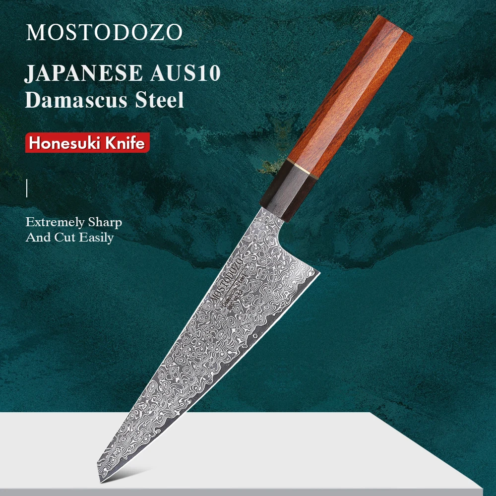 MOSTODOZO 6“ Honesuki Chef Knife Damascus Steel Professional Kitchen Knives Sharp Japanese Handmade Utility Fruit Boning Tools