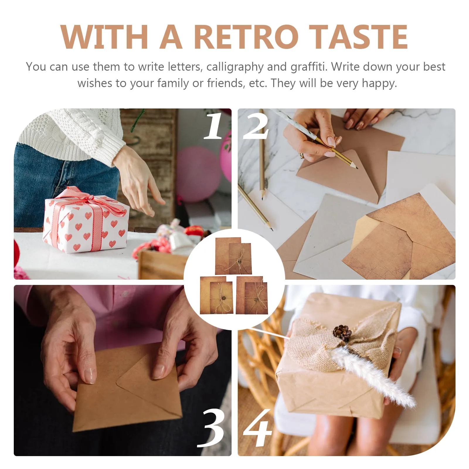 Retro Writing Paper Envelopes Set Kraft Copper String Invitations Cards Stationery Wedding Party Thank You Letters Note