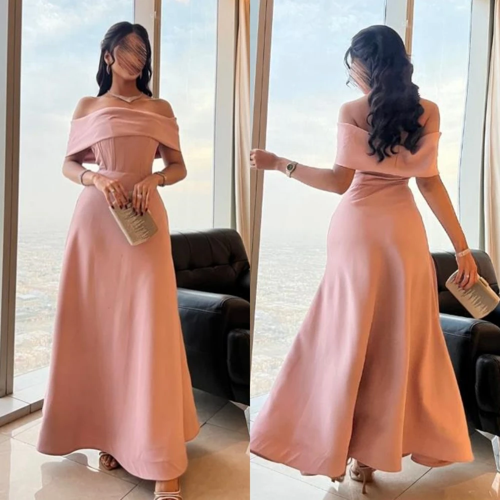 Prom Dress Saudi Arabia Simple Modern Style Formal Evening Off The Shoulder A-line Draped Satin Bespoke Occasion Dresses