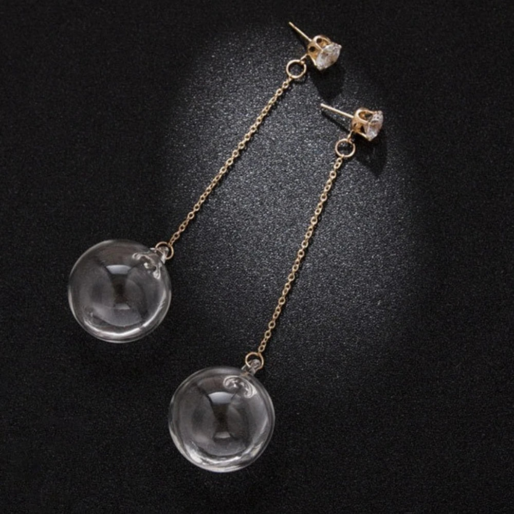 New Korean Transparent Bubble Ball Glass Water Inside Drop Pendant Earrings For Women Female Girl Trendy Jewelry