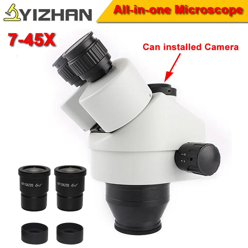Cabezal de microscopio estéreo 7-45X SZM7045, objetivo 0.7-4.5X, 10X WF10X/20, ocular, microscopio Trinocular, herramienta de reparación de teléfono, soldadura