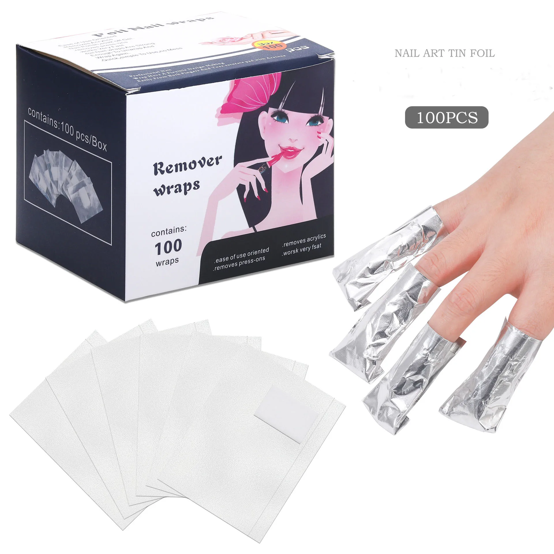 100 ชิ้น/กล่องเล็บ Remover Wraps Pads Lint-ฟรีแผ่นทําความสะอาด Quick Gentle Removal อลูมิเนียมฟอยล์เล็บ UV เจลภาษาโปลิชคําเช็ด