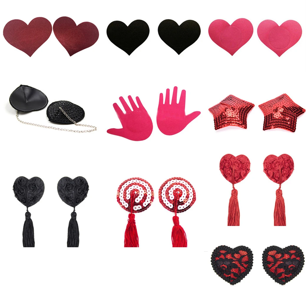 1 Pair Sexy Heart Shape Bra Nipple Cover Pasties Stickers Women Lingerie Sequin Tassel Breast Bra Nipple Cover Self Adhesive  Ho