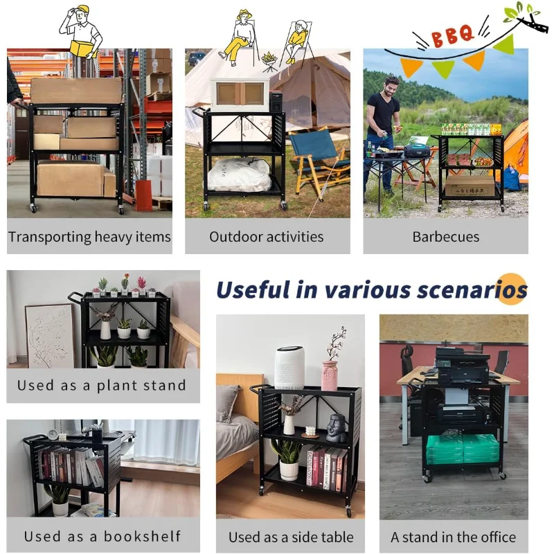 lumizone Tool Cart Hook Set A 3-Tier Foldable Tool cart on wheels DIY Use Tool organization Storage Mobility Transport