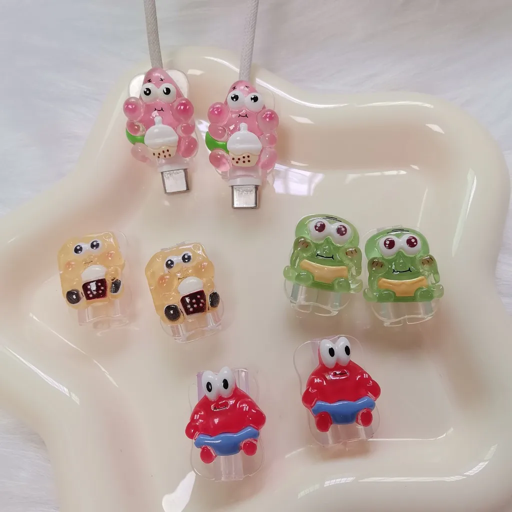 2Pcs Cartoon USB Cable Port Protector Case for iPhone Samsung Huawei Universal Charger Cable Winder Protection Decoration