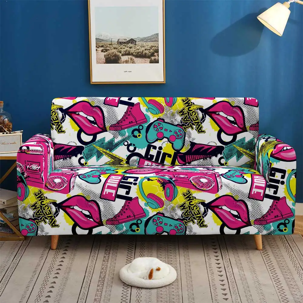 Hip Hop Sofa Cover Stretch Angle Printed Graffiti Elastic Couch Cover Cushion Cover for Home Corner Sectional Sofa Fundas Sofa