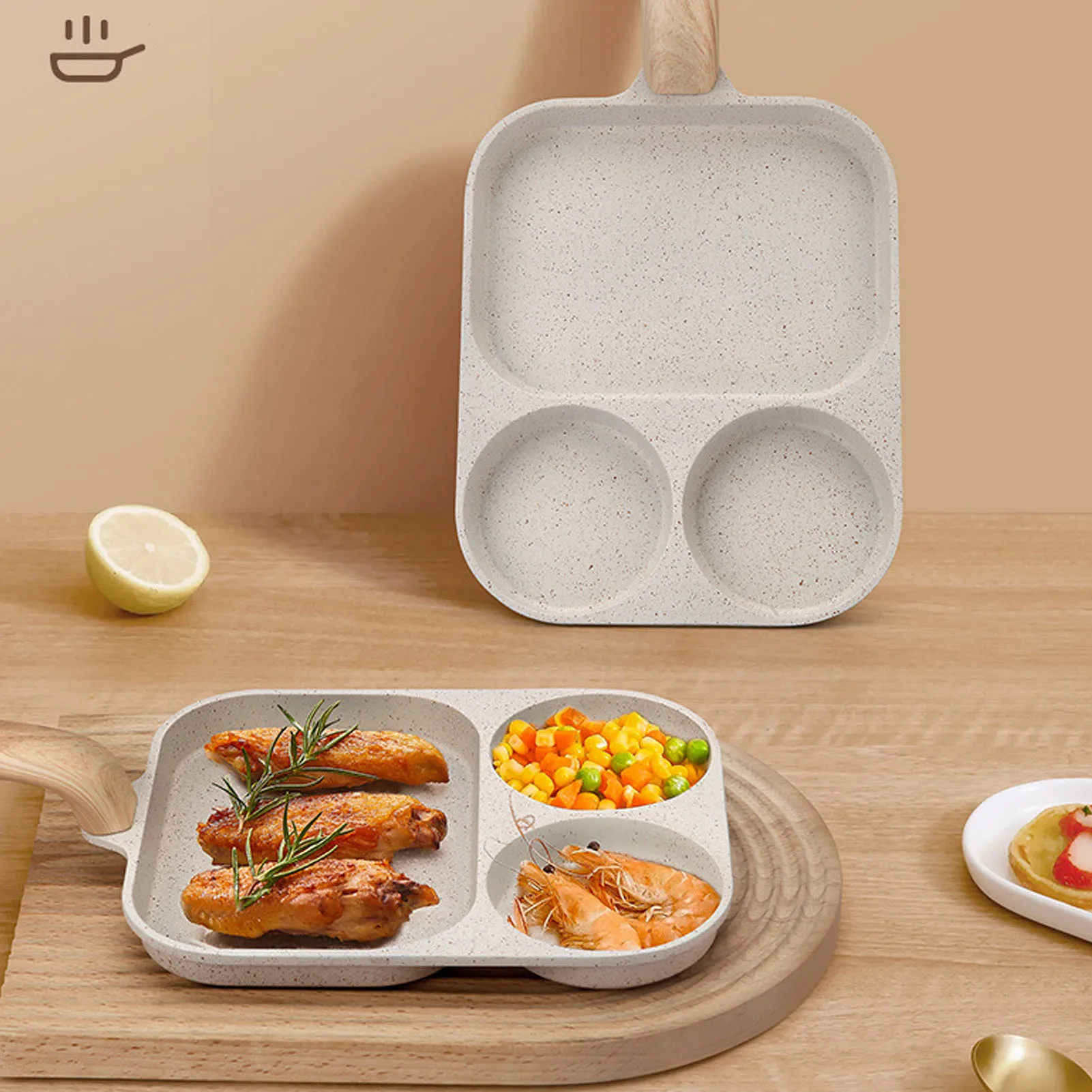 40x19cm Nonstick 3 Section Square Grill Pan Egg Frying Pan with Multiple Cooking Areas for Breakfast Gas Induction Cooktops