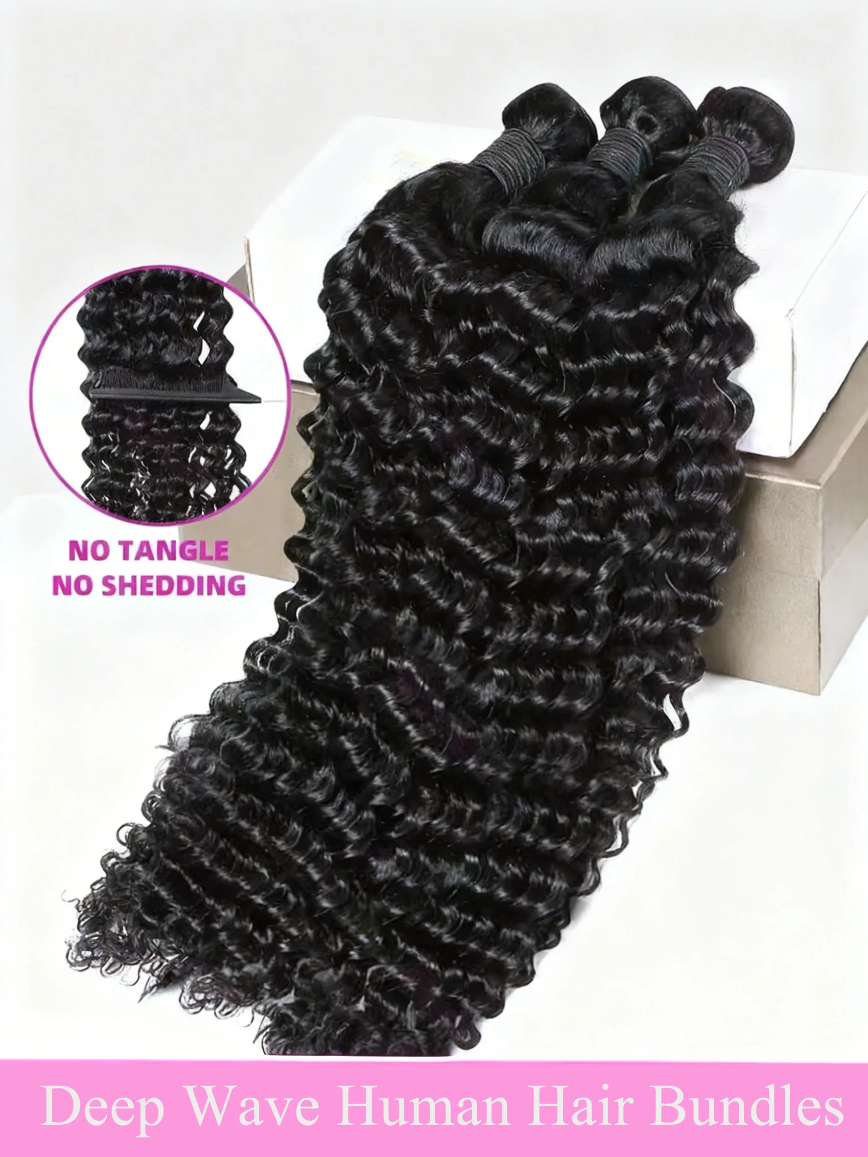 

Mossily 30 34 Inch Deep Wave Bundle Brazilian Raw Virgin Unprocessed 100% Human Hair Extensions Curly 3/4 Bundles Double Weft