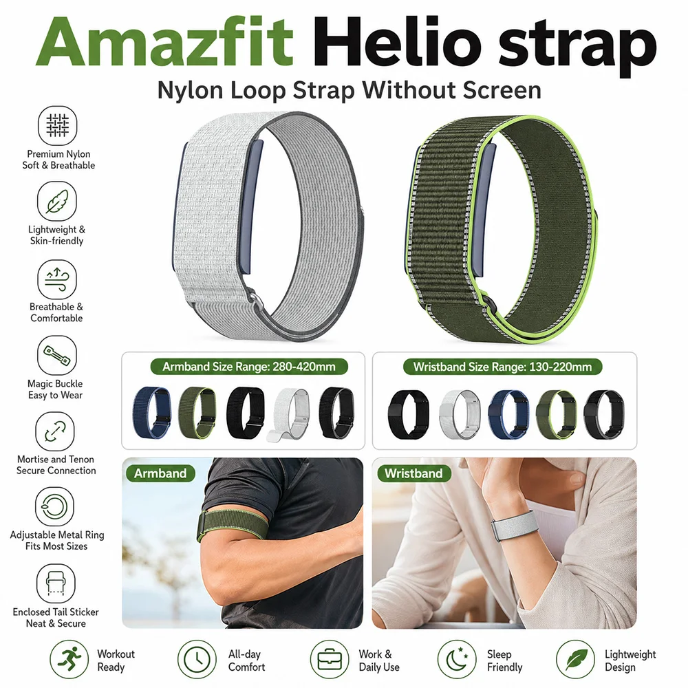 Magic Buckle Nylon Sport Strap for Amazfit Helio Unisex Wrist /Armband Soft Lightweight Replacement Strap for Amazfit Helio Band