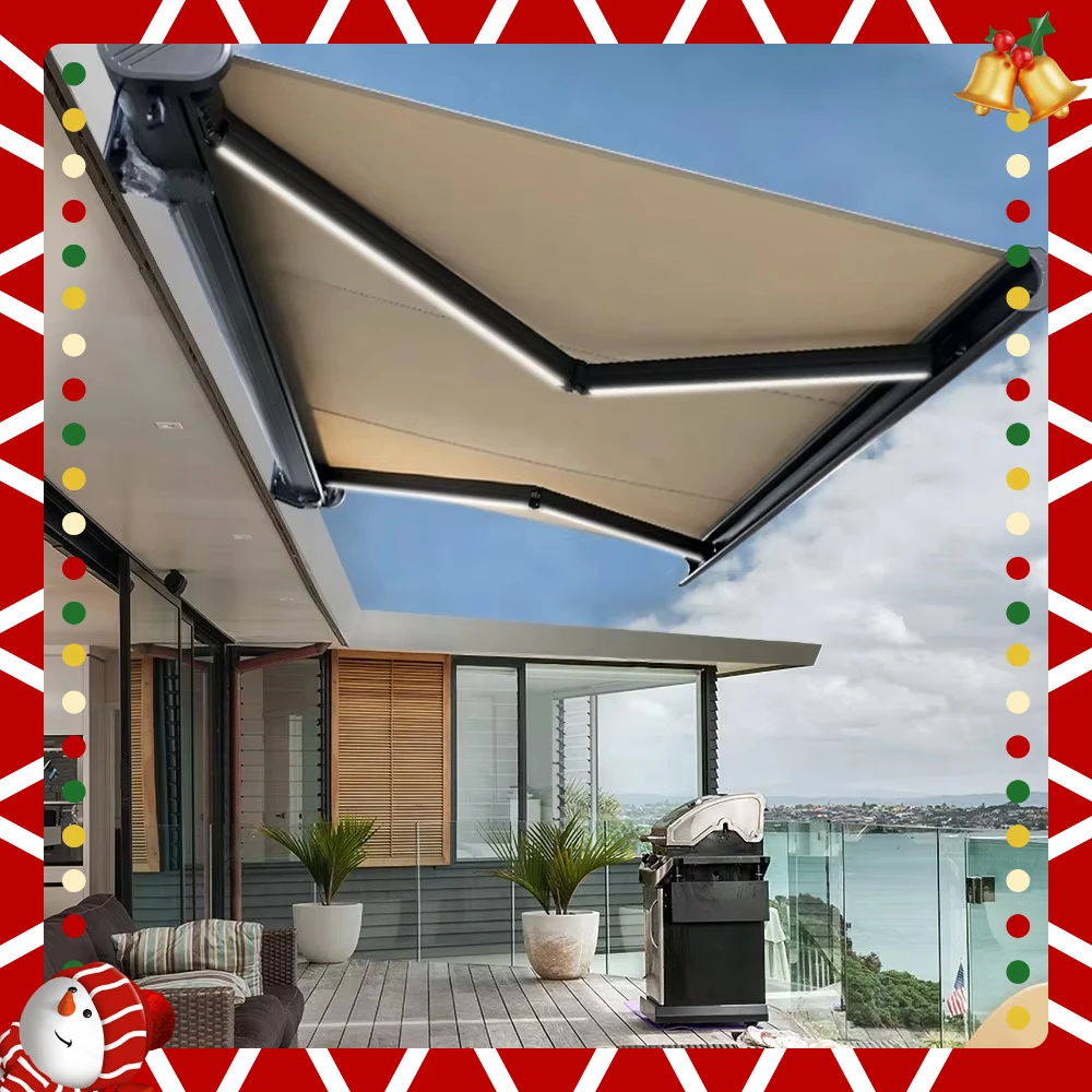 Manufacturer Wholesale Remote Control Waterproof Awning Electric Outdoor Electric Awning Lampshade with Light Emitting  Light