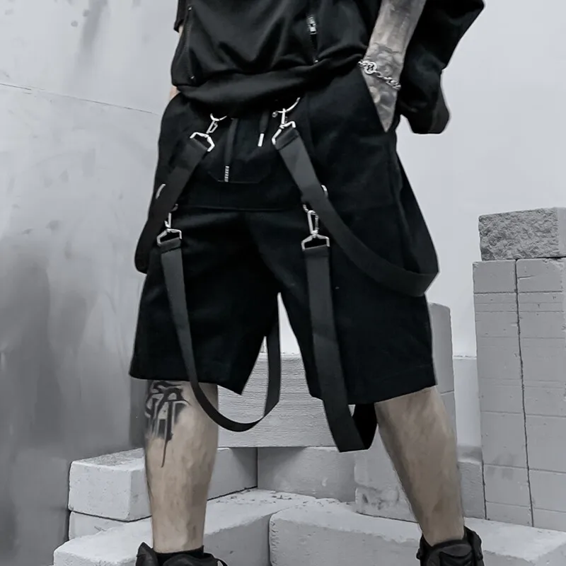 Summer Japanese Hong Style Ribbon Trendy Fried Street Ins Shorts Men's Tooling Straight Cropped Loose Youth Pants