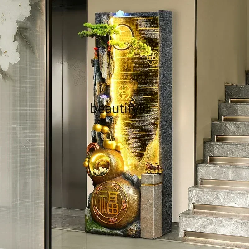 

L1Living room water curtain wall flowing water wall Chinese ornaments rockery water fountain floor screen entrance entrance