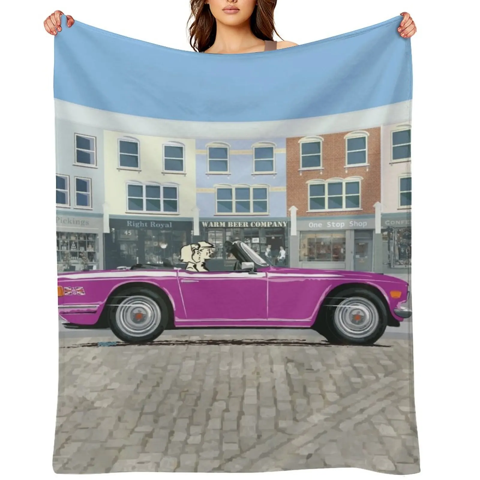 

Magenta color TR6 a the Classic British Sports Car Throw Blanket Flannel Designers Plaid on the sofa Blankets For Bed Blankets