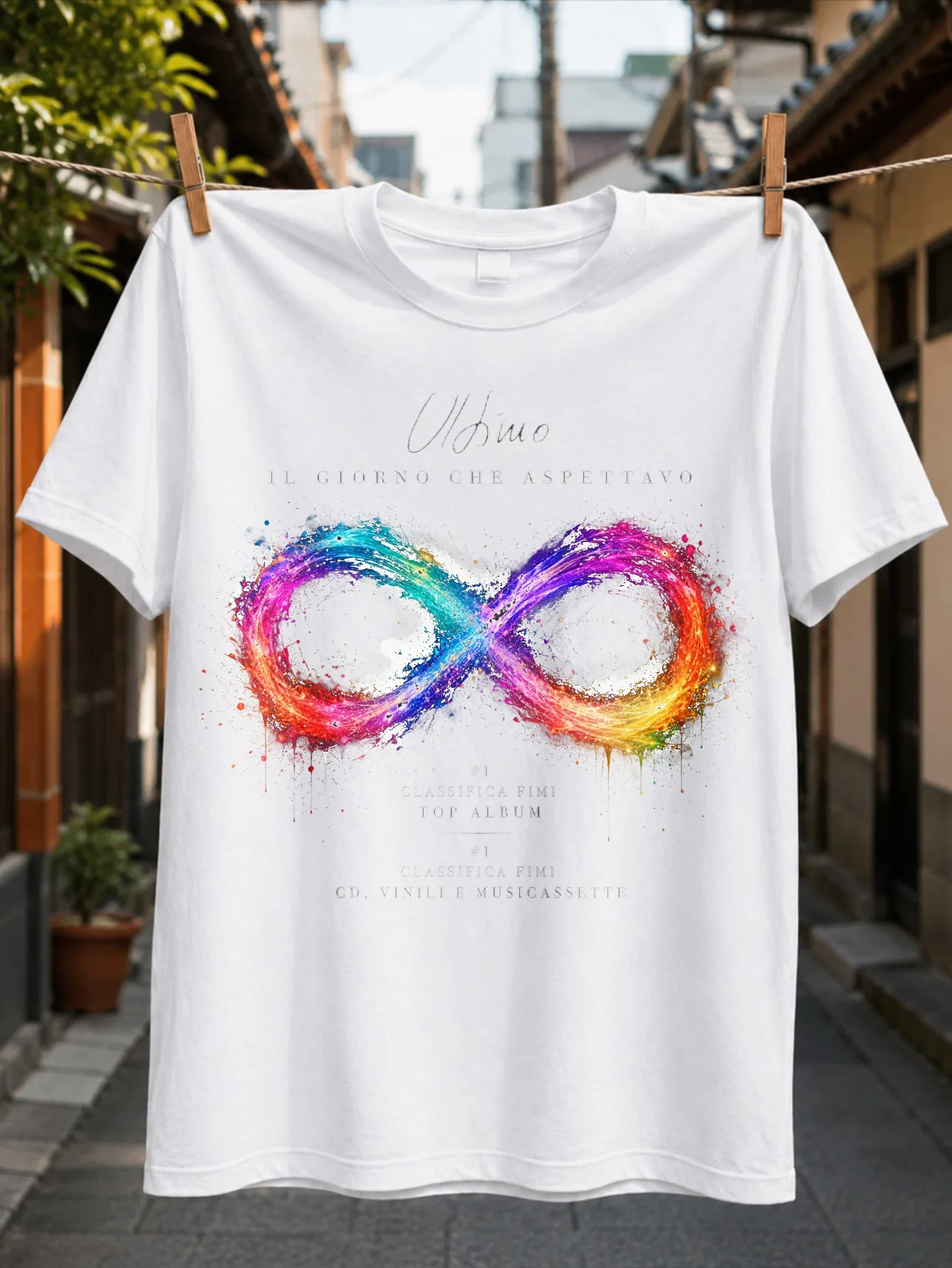 Ultimo Infinity with vivid rainbow loop album chart text Il Giorno Che Aspettavo script and music  Unisex All T-Shirt