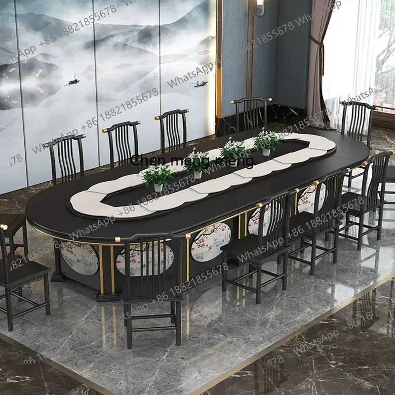 D5556 s6601 Hotel large box rectangular hot pot table oval electric rotating table 20 people hotel Chinese table