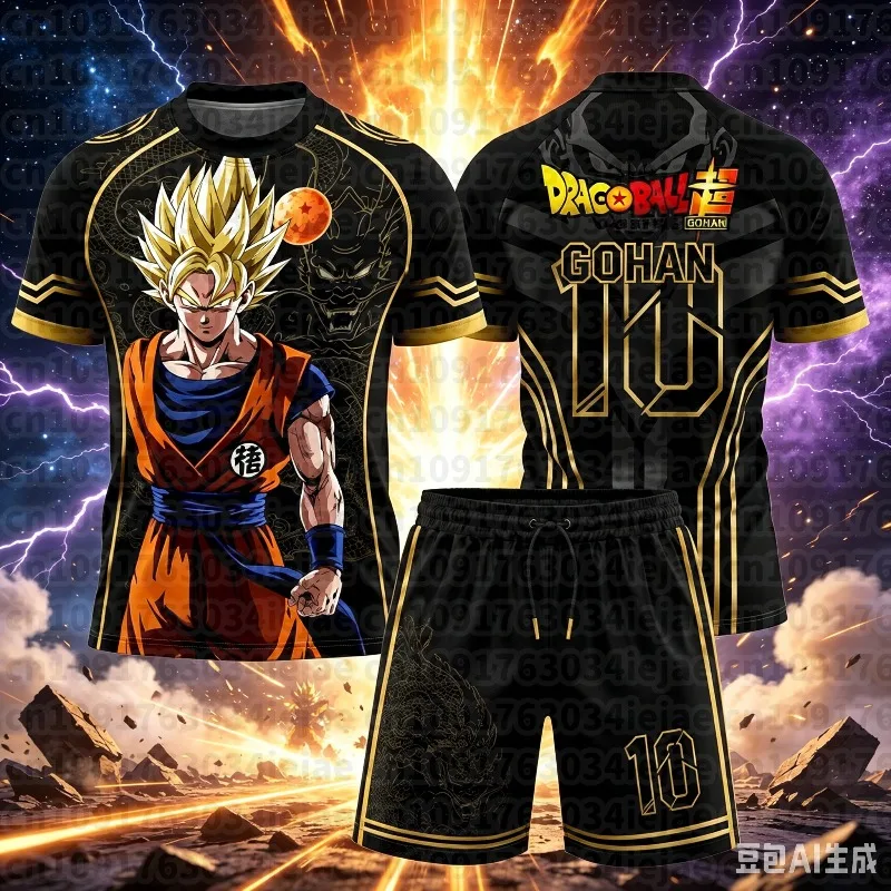 2026 Summer Dragon Ball Retro Fitness T-shirt Set Men's Oversized 3D Printed Short-sleeved Family Unisex Sports Set