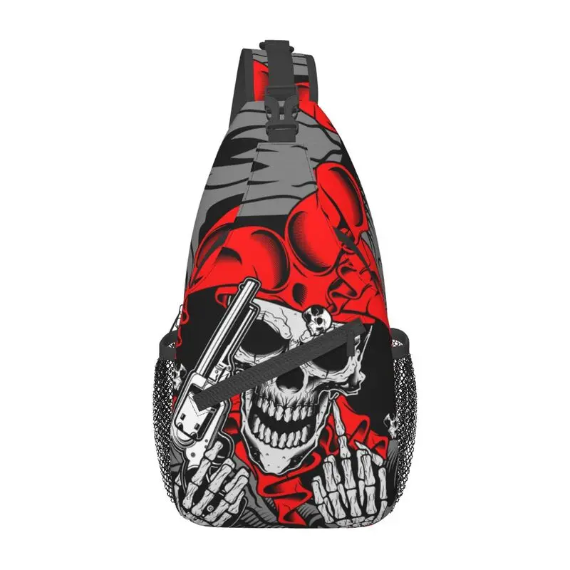 Fashion Funny Jokers Skull Gun Sling Crossbody Backpack Men Gothic Skeleton Shoulder Chest Bags for Travel Cycling