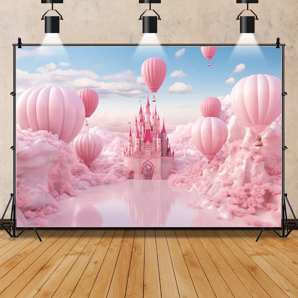 Pink Rainbow Castle Princess Newborn Birthday Party Backdrops Dreamy World Poster Photographic Background Photo Studio Decor