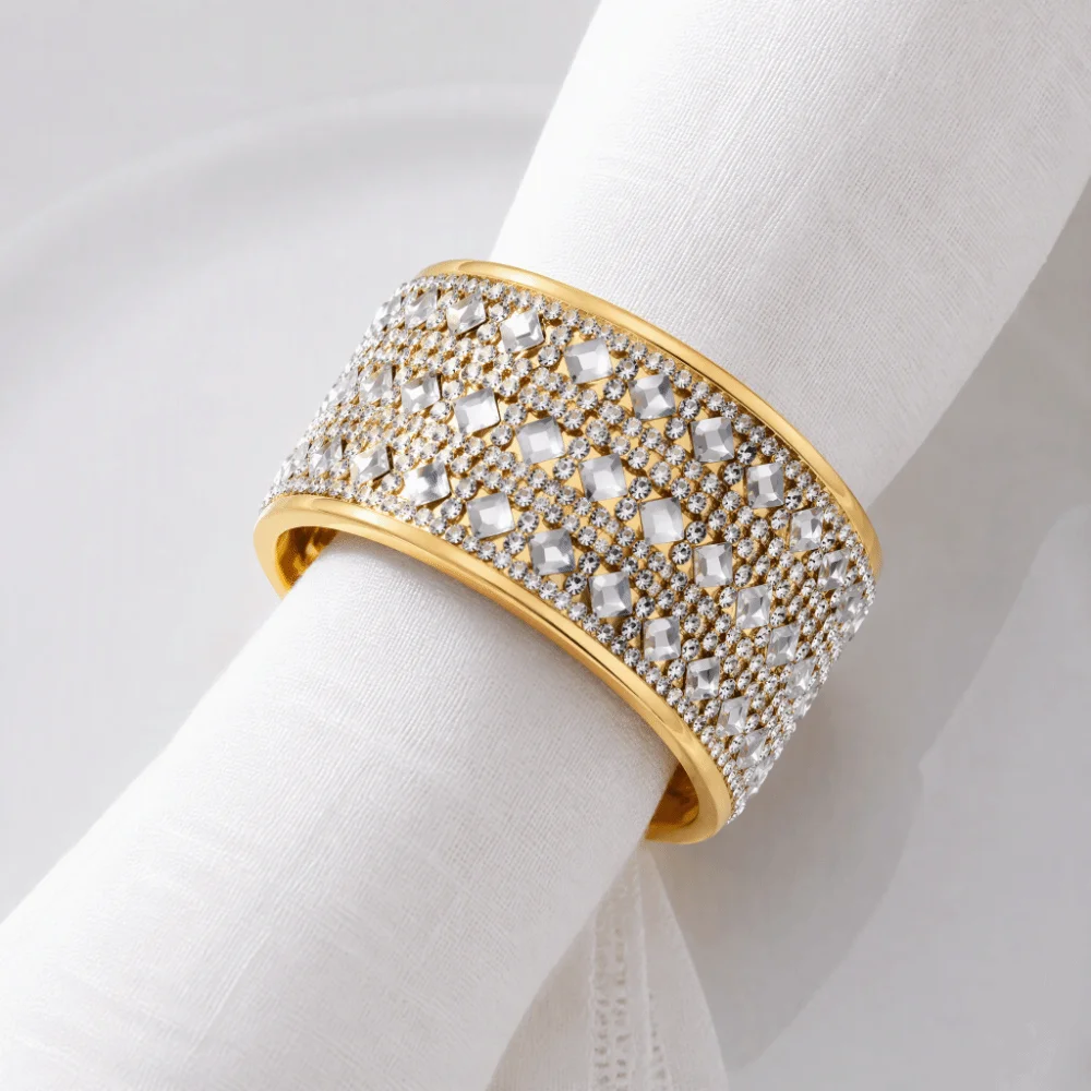 6pcs Metal Rhinestone Napkin Rings 1.77in Buckle Closure Gold Napkin Rings Table Decoration Rhinestone Crystal