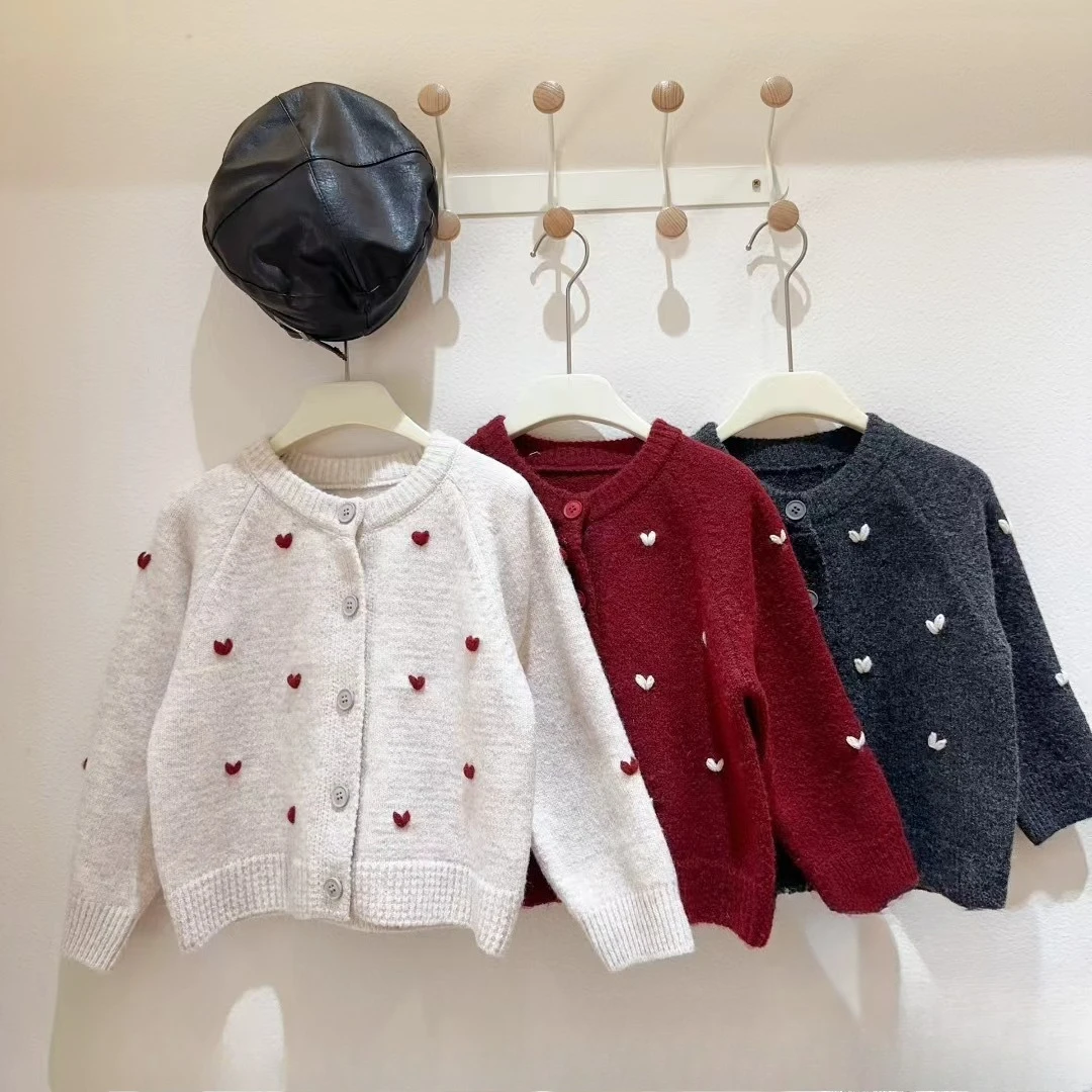 

Kids clothes Girls cardigan 2025 autumn girls Korean version of love sweater