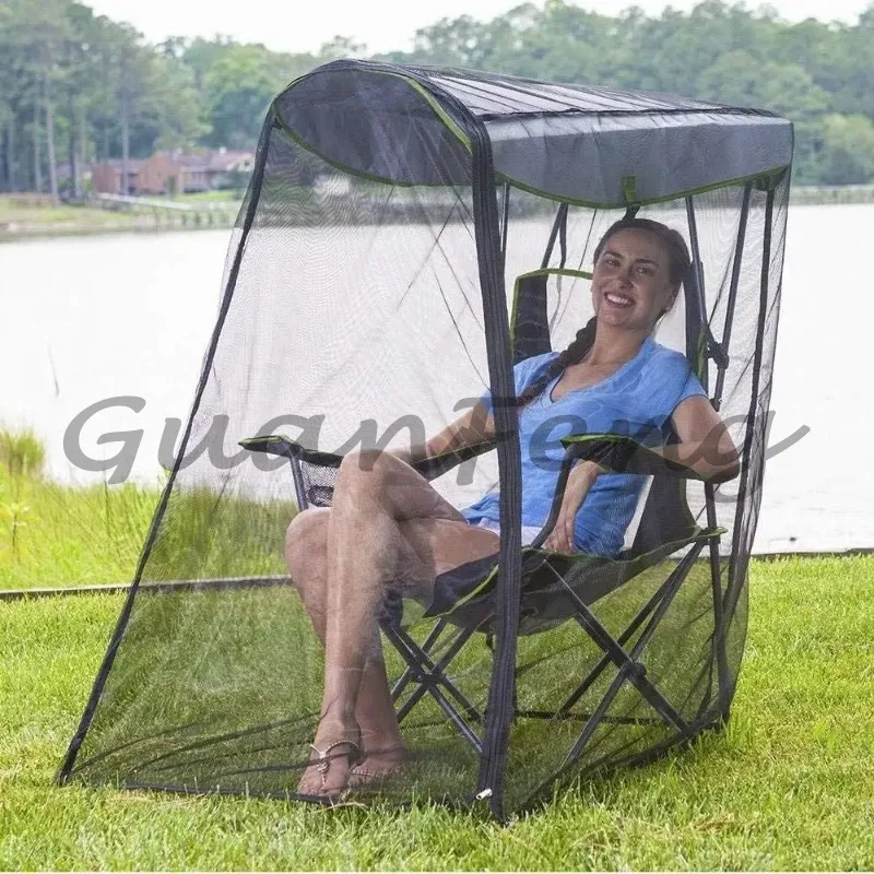 Portable folding fishing chair outdoor camping chair with mosquito net and awning