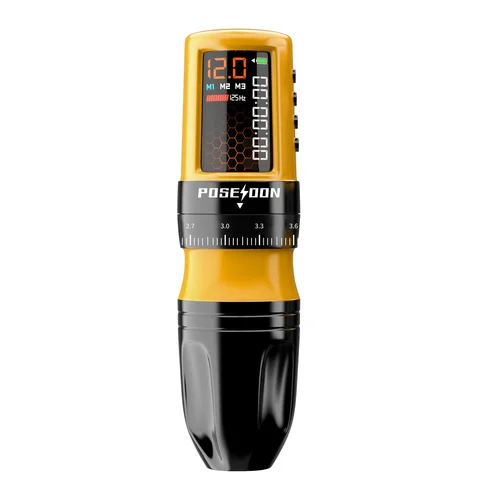 POSEIDON-máquina de tatuaje de carrera ajustable, pluma de tatuaje inalámbrica amarilla con potente Motor personalizado para artista de tatuaje profesional