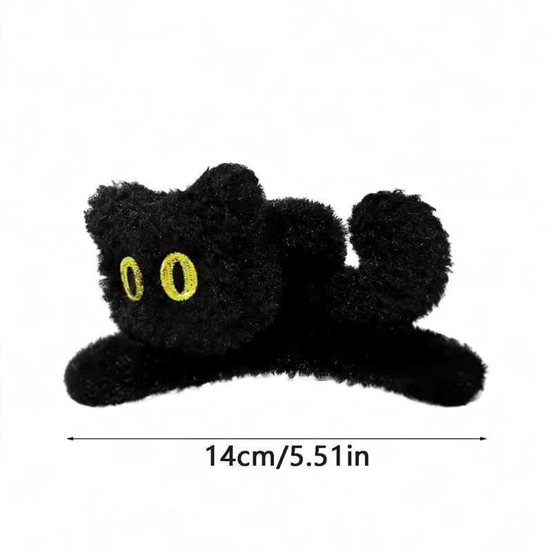 Cute 3D Black Cat Plush Hairpin Women 2025 New Back Head Large Size Grab Shark Clip Headdress Hair Claw Winter Women girls