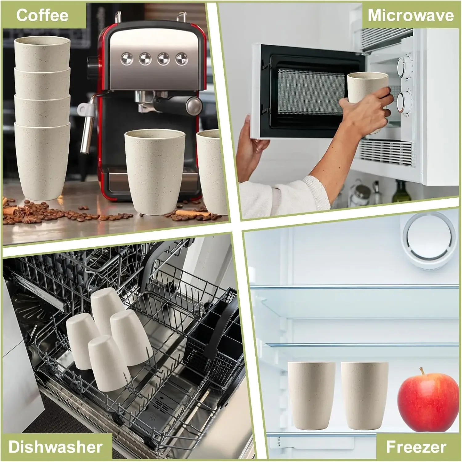 Tarwestrobekers, 8 stuks onbreekbare drinkbeker, 12 oz plastic bekers herbruikbaar, onbreekbare tarwestrobeker, plastic herbruikbare bekers voor