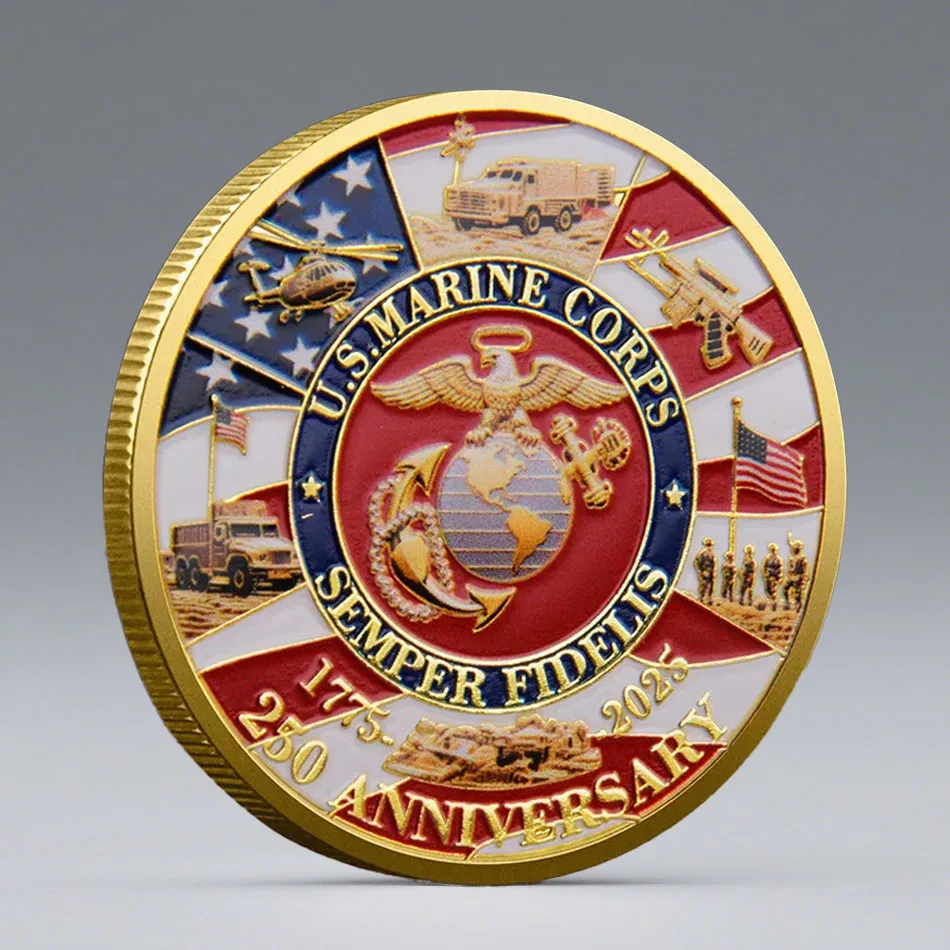 Moeda comemorativa banhada a ouro do Corpo de Fuzileiros dos EUA Sempre Fidelis 1775-2025 Moeda de coleção do 250o aniversário