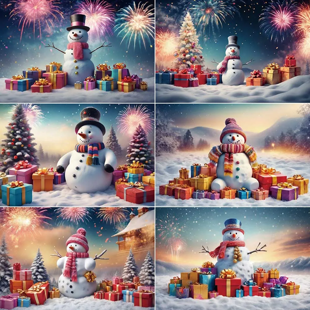 

MOON.QG New Year Fireworks Photography Backdrop Xmas Tree Snowman Christmas Photozone Background Child Studio Photocall Props