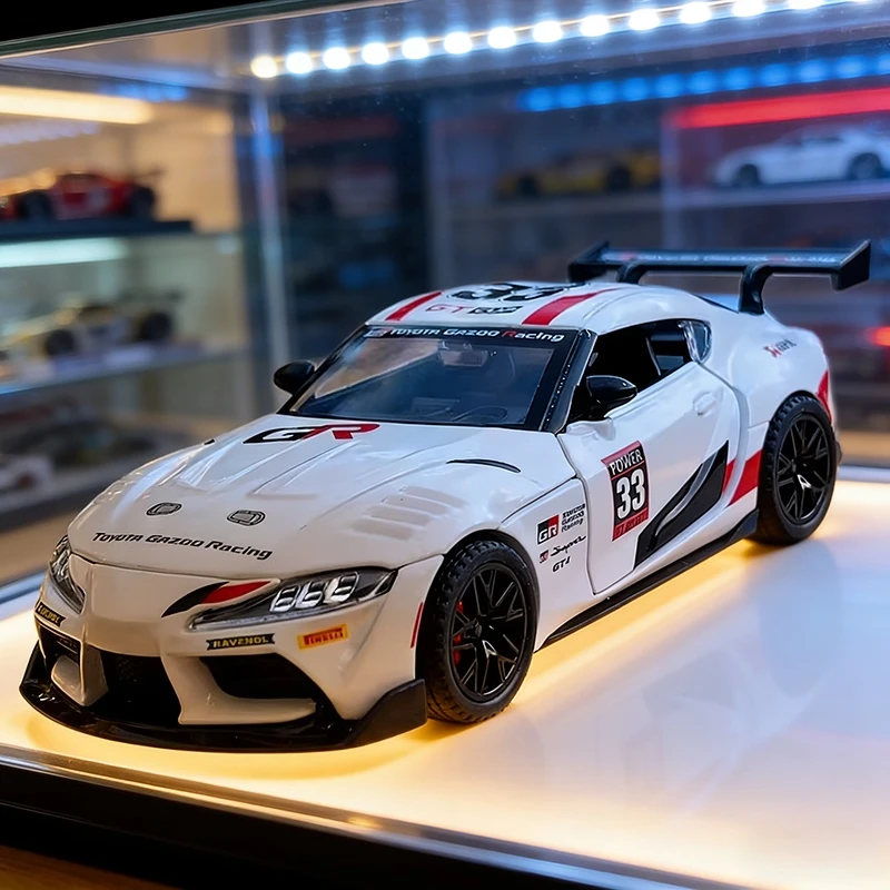 

Модель спортивного автомобиля GR Supra GT4 из сплава, масштаб 1:32, литая металлическая модель гоночного автомобиля для трека, со звуком и светом, детская игрушка, подарок