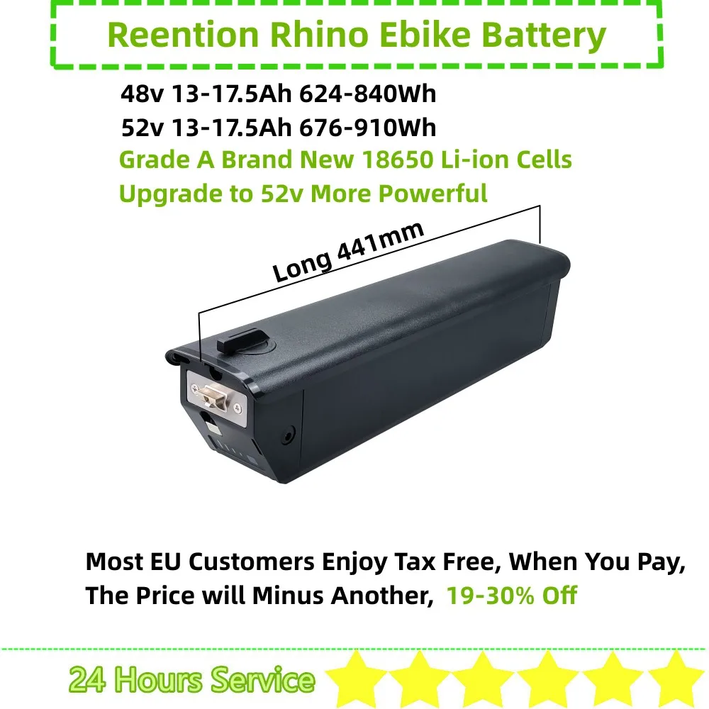 

48V 13Ah 15Ah 17.5Ah Reention Rhino Ebike Battery for Ride1UP Cafe Cruiser 700 Series Rize City Leisure Accolmile Cola Bear