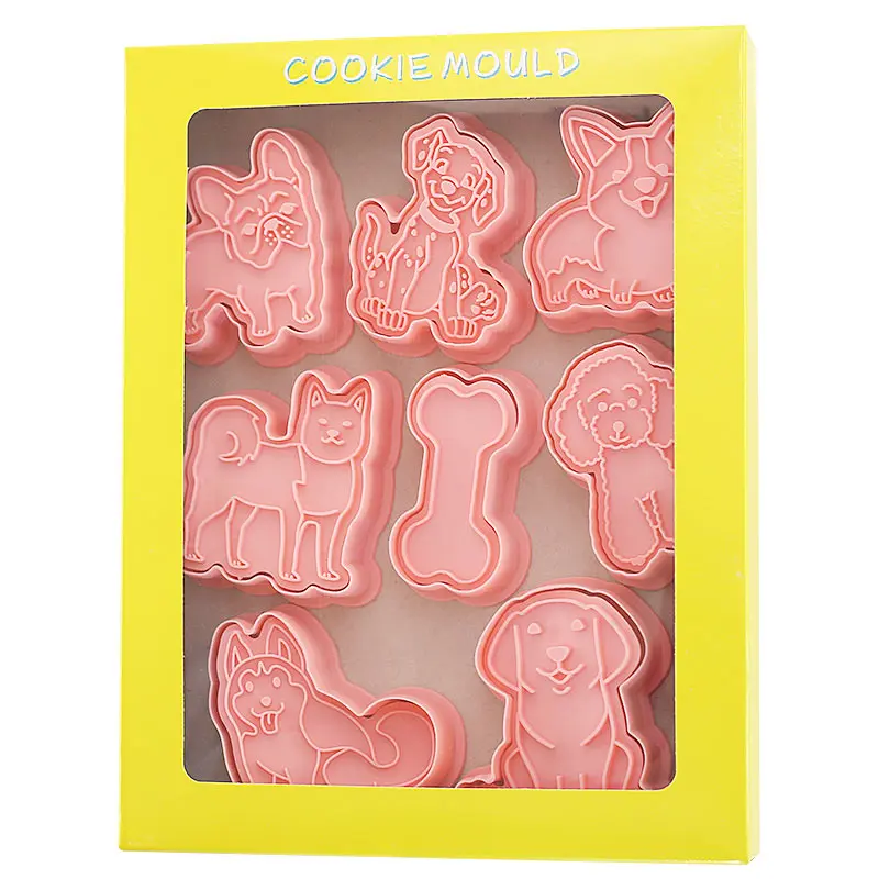 8Pcs/set 3D Dog Bakeware Cookie Mold Biscuit Mold DIY Cartoon Press Baking Mold Birthday Cookie Tools Gift Cake Decorating Tools