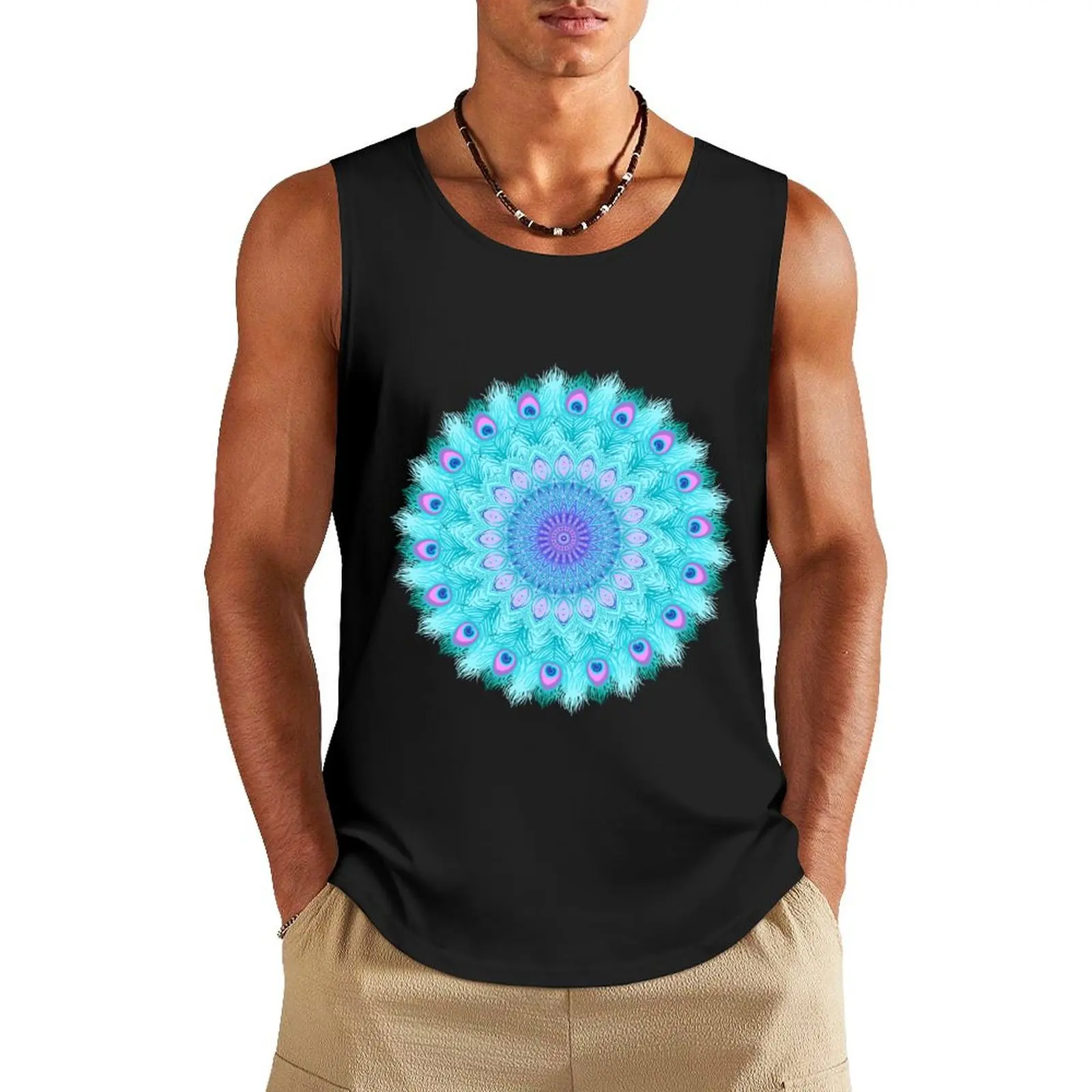 Peacock feathers mandala Tank Top men gym clothing Sports shirt man