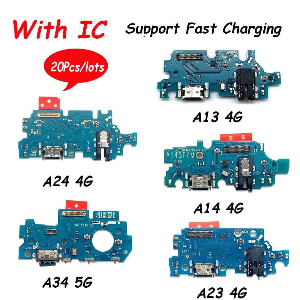 20Pcs，USB fast Charging Port Dock Charger Plug Connector Board Flex For Samsung A72 A13 A14 A22 A32 A23 A24 4G A14 A52 A53 5G