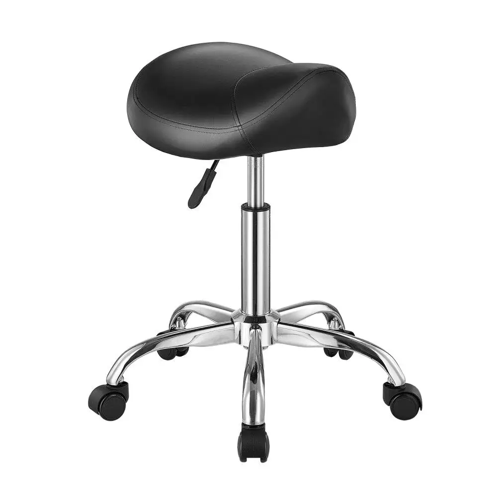 

Adjustable Height Swivel Stool with PU Leather Wheel Saddle Stool Black