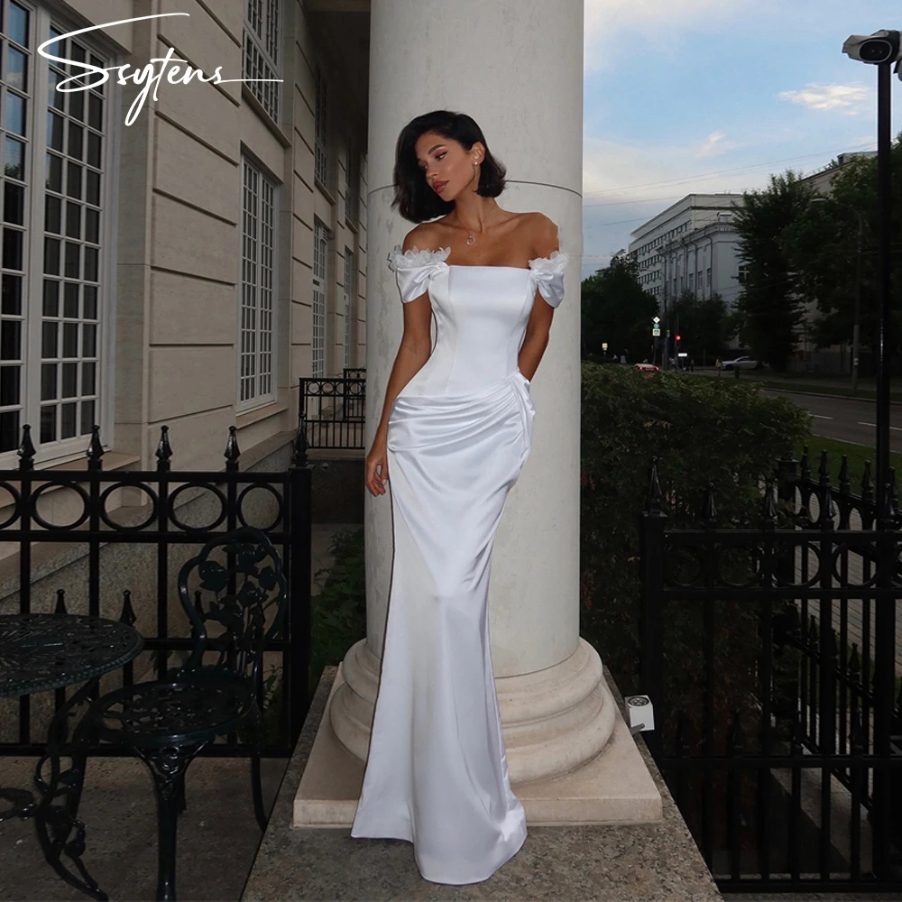 

Simple Sexy Mermaid Long Wedding Dresses For Women Satin Bridal Gowns Off Shoulder Vestido De Noiva Made To Order Bride Formal