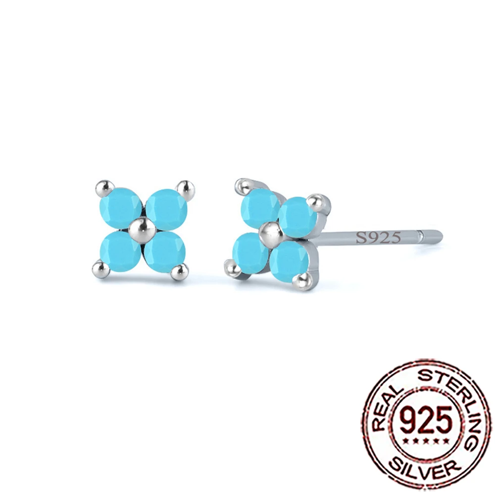 CWWZircons Mini-Piercing-Ohrringe aus 925er-Sterlingsilber, niedliche Blatt-Blume, blau, türkis, für Damen, Hochzeit, Party, edler Schmuck SE075 – Detail 4