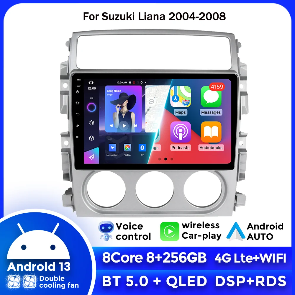 

256GB ROM Auto Radio For Suzuki Liana 2004-2008 Android13 Auto Wireless CarPlay Multimedia Video Player GPS Navigation Car Radio