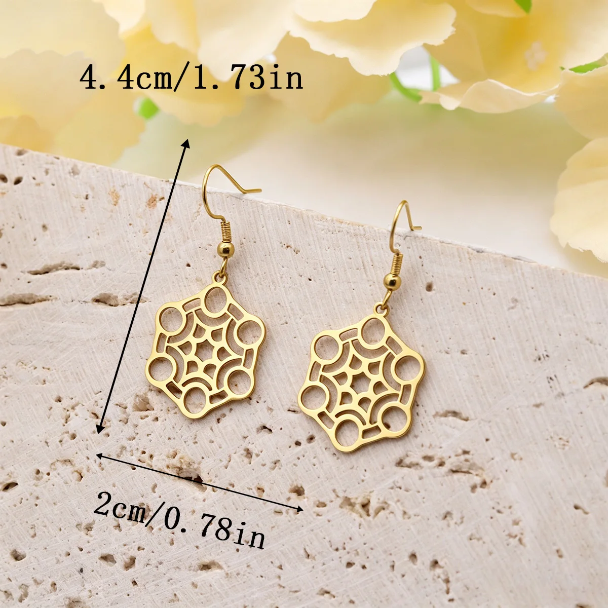 Kinitial Stainless Steel Hexagon Mandala Sacred Geometric Dangle Hook Earrings Abstract Hollow Line Drop Earrings Gift For Women