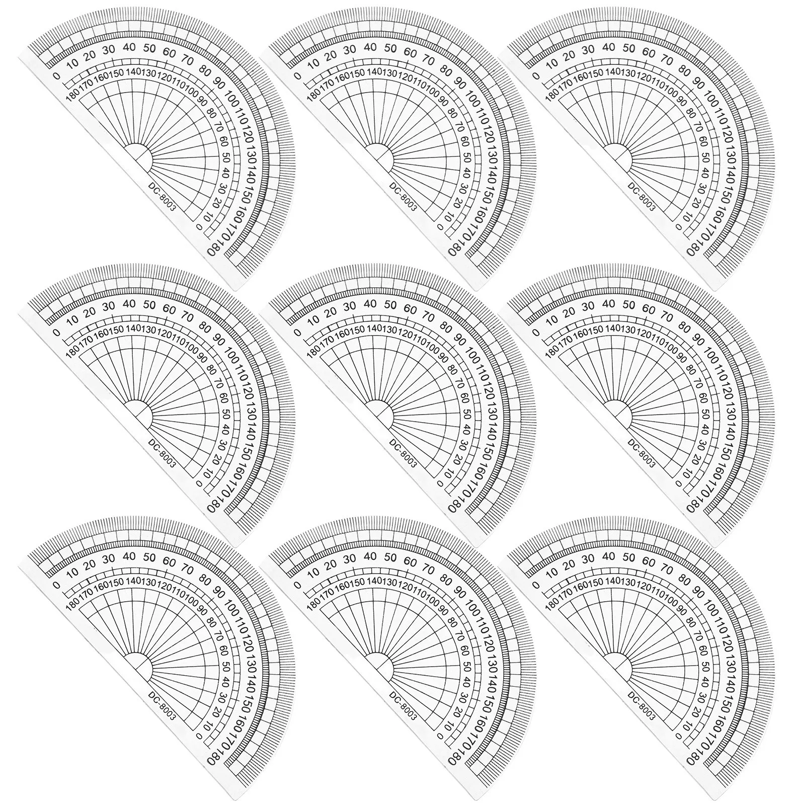 10Pcs Plastic Protractor Ruler Geometry Measuring Tool 180 Degrees Clear Scale for Fast Accurate Reading Student School