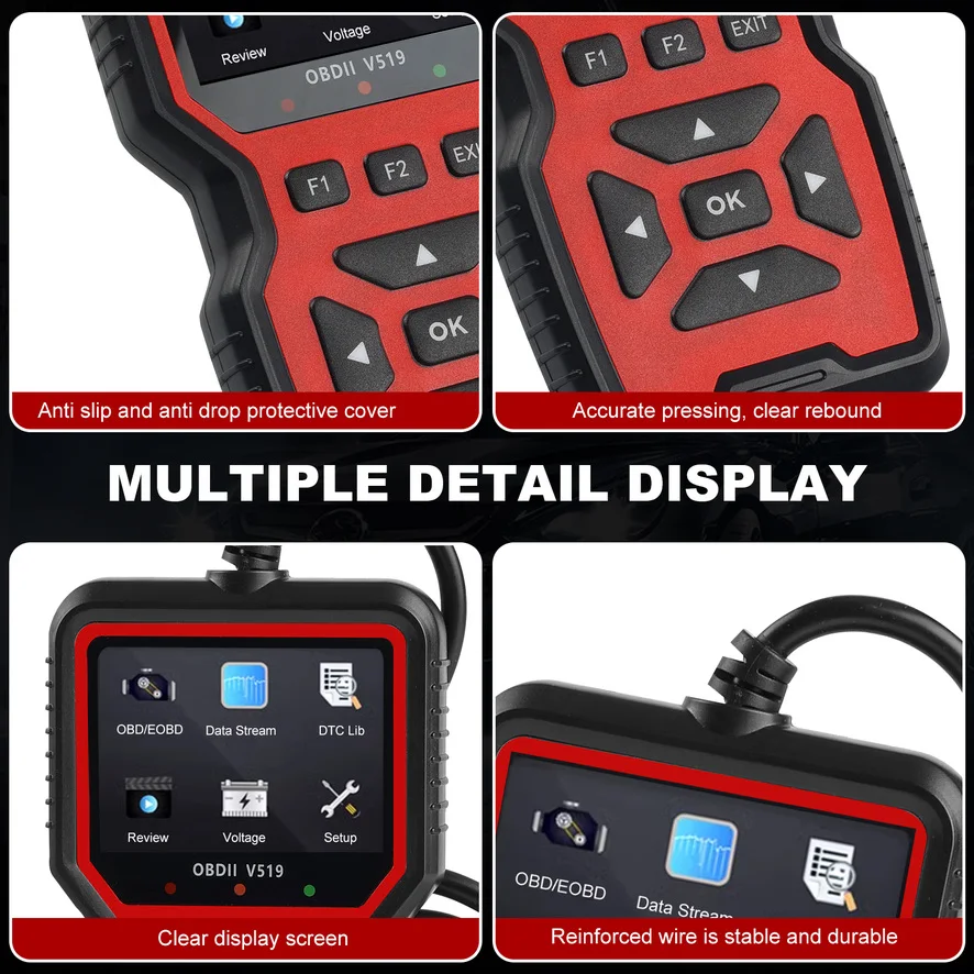 V519 RED Car Diagnostic Scanner Tool Automotive OBD2 Scanner for Engine Health Check with Color Screen 2026