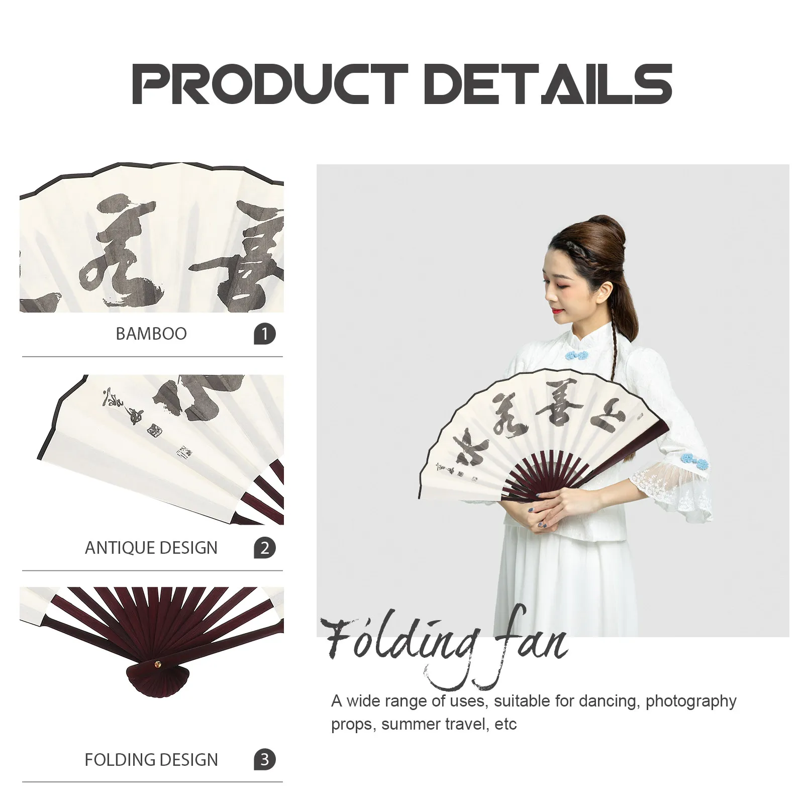 Elegant Bamboo Folding Fan Handmade Chinese Painting Design Smooth Folding Portable Handheld Fan for Dancing Summer Cooling