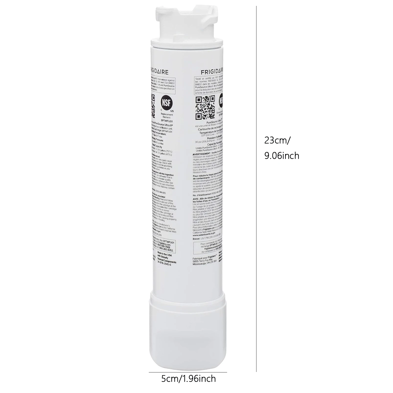 NSF Certified Brand Genuine EPTWFU01 Refrigerator Water Filter Compatible with EWF02 Frigidaire Pure Source Ultra II