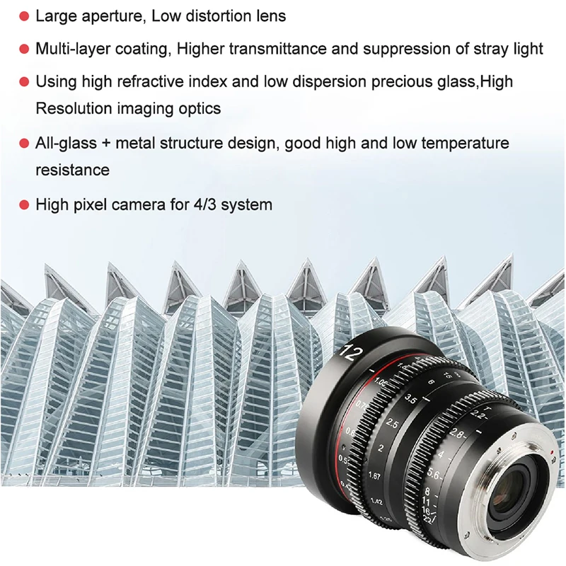 MEIKE 12mm T2.2 M43 M4/3 MTF Mount Ultra-Wide Manual Prime Cinema Lens for Lumix GX8/GX9/GH4/GH5/GH5S/GH6/GH7/G85/G9/G9 II/GF/GM