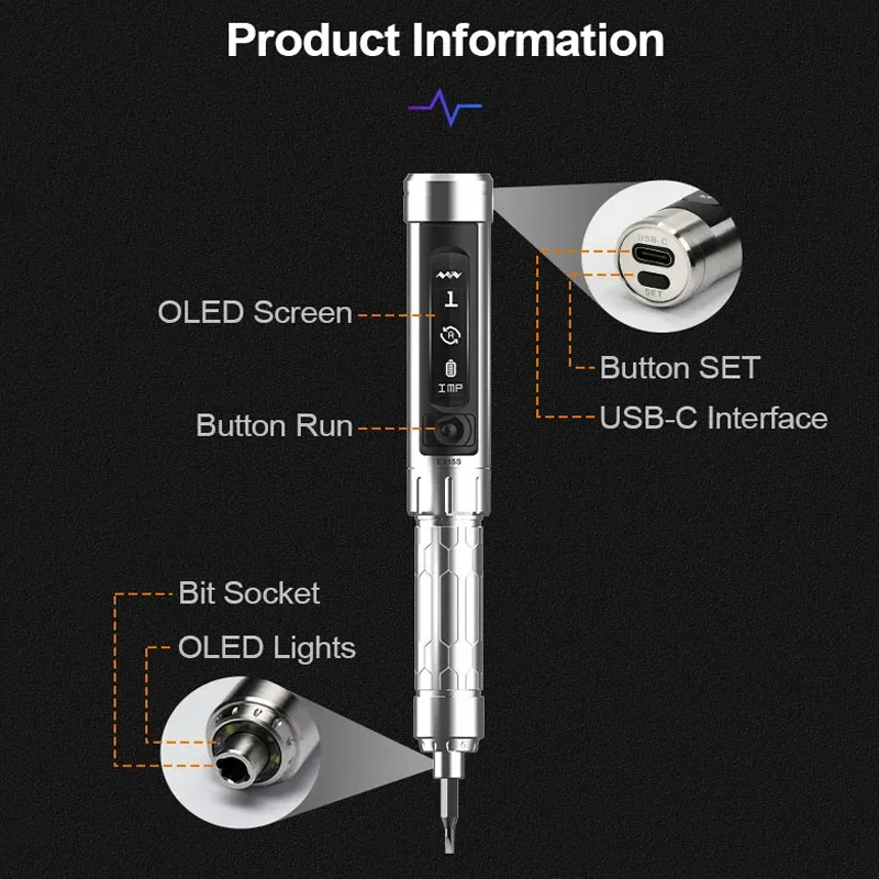 Original MINIWARE ES15S Motion Control Smart Electric Screwdriver USB Rechargeable Screwdriver 24 Pieces 4mm Bit Set LED Light