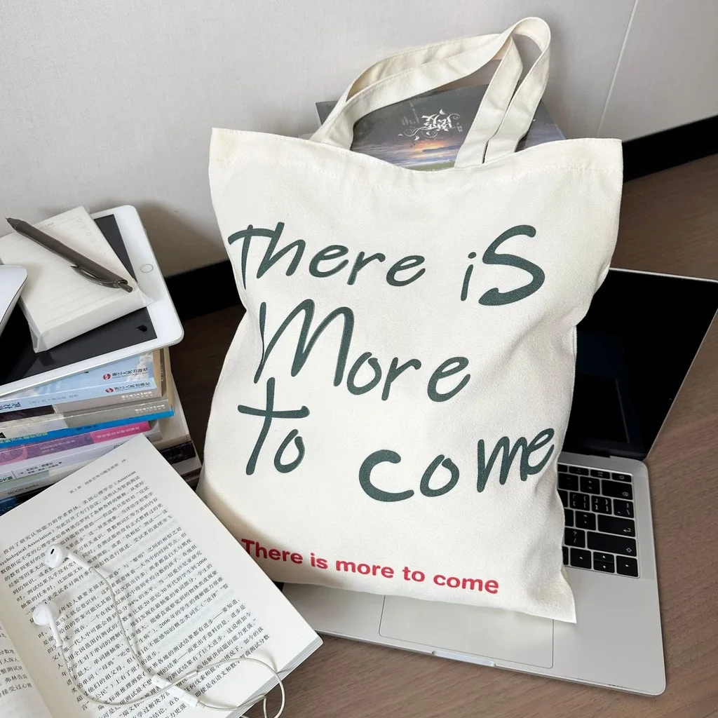 Canvas Tote Bag Aesthetic Letter Print Casual Shoulder Bag Eco Reusable Shopping Handbag Cute Book Bags for College Women Girls