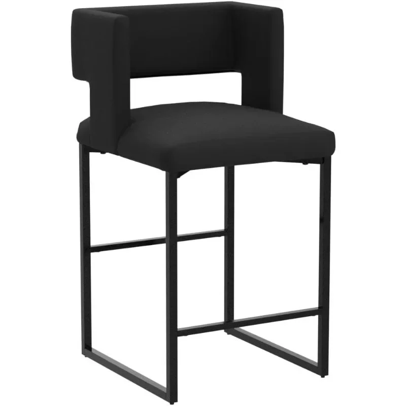 Caleb Collection-Tabouret de comptoir contemporain moderne, pieds en fer robustes, velours noir, 19.5 "L x 20.5" D x 36 "H, lot de 2